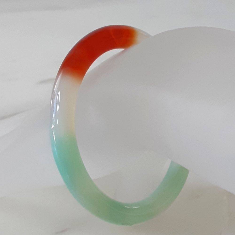 Translucent Glass Celadon | White | Orange Child's Bangle Bracelet Sz S - Vtg